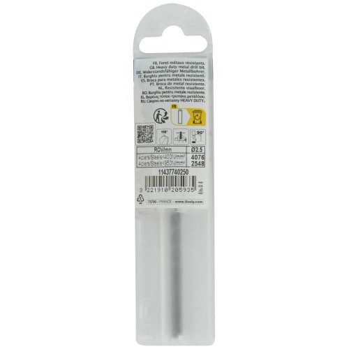 Ø: 2.5 / L: 57 / Broca para metal HSS -Afilado SPLIT POINT (Funda plástico)
