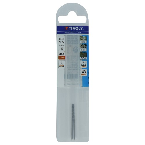 Ø: 1.5 / L: 40 / Broca para metal HSS-E5 (cobalto 5 %) -Afilado SPLIT POINT -Graduada SLR (Funda plástico)
