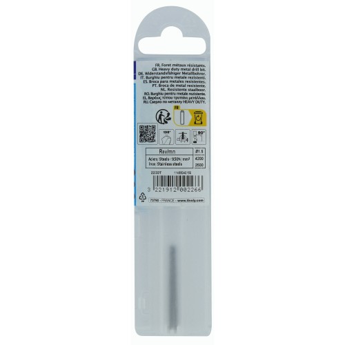Ø: 1.5 / L: 40 / Broca para metal HSS-E5 (cobalto 5 %) -Afilado SPLIT POINT -Graduada SLR (Funda plástico)