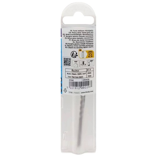 Ø: 2.5 / L: 57 / Broca para metal HSS-E5 (cobalto 5 %) -Afilado SPLIT POINT -Graduada SLR (Funda plástico)