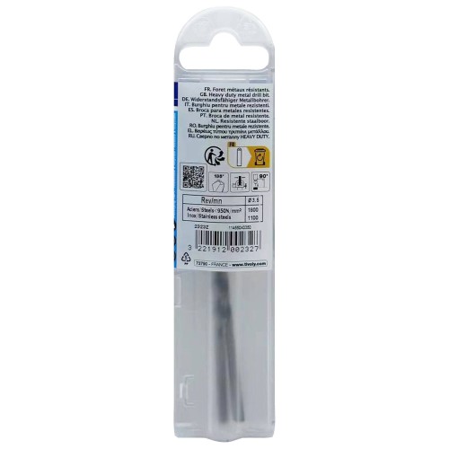 Ø: 3.5 / L: 70 / Broca para metal HSS-E5 (cobalto 5 %) -Afilado SPLIT POINT -Graduada SLR (Funda plástico)