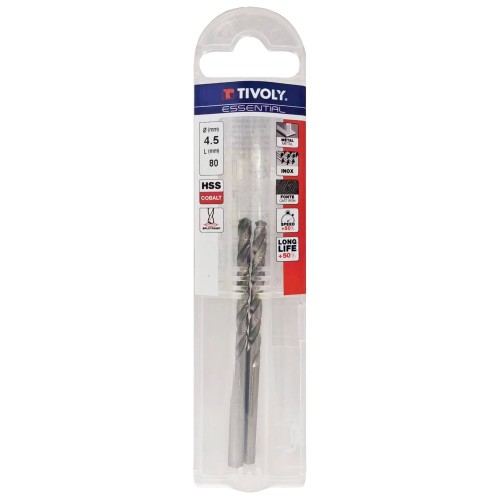 Ø: 4.5 / L: 80 / Broca para metal HSS-E5 (cobalto 5 %) -Afilado SPLIT POINT -Graduada SLR (Funda plástico)