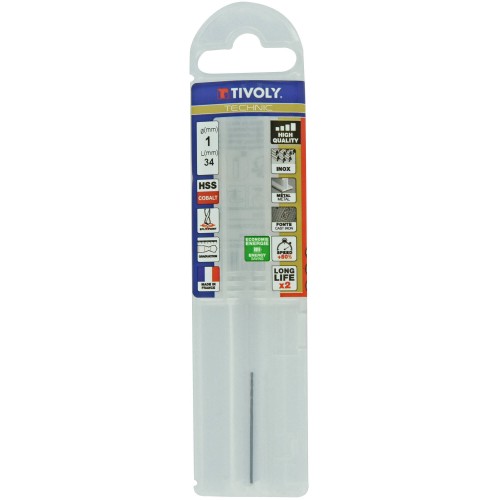 Ø: 1 / L: 34 / Broca para metal HSS-E5 (cobalto 5 %) -Afilado SPLIT POINT -Graduada SLR (Funda plástico)
