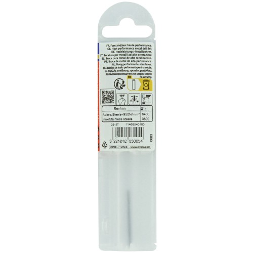 Ø: 1 / L: 34 / Broca para metal HSS-E5 (cobalto 5 %) -Afilado SPLIT POINT -Graduada SLR (Funda plástico)