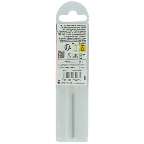 Ø: 2 / L: 49 / Broca para metal HSS-E5 (cobalto 5 %) -Afilado SPLIT POINT -Graduada SLR (Funda plástico)