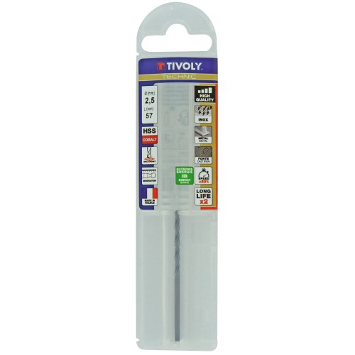 Ø: 2.5 / L: 57 / Broca para metal HSS-E5 (cobalto 5 %) -Afilado SPLIT POINT -Graduada SLR (Funda plástico)