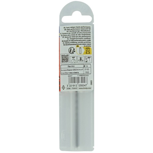 Ø: 3 / L: 61 / Broca para metal HSS-E5 (cobalto 5 %) -Afilado SPLIT POINT -Graduada SLR (Funda plástico)
