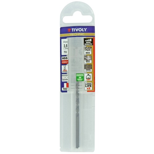 Ø: 3.5 / L: 70 / Broca para metal HSS-E5 (cobalto 5 %) -Afilado SPLIT POINT -Graduada SLR (Funda plástico)