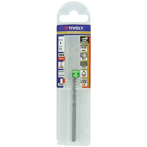 Ø: 4 / L: 75 / Broca para metal HSS-E5 (cobalto 5 %) -Afilado SPLIT POINT -Graduada SLR (Funda plástico)