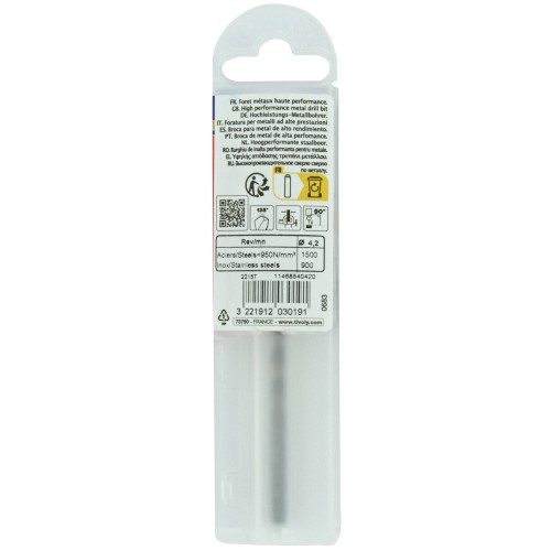 Ø: 4.2 / L: 75 / Broca para metal HSS-E5 (cobalto 5 %) -Afilado SPLIT POINT -Graduada SLR (Funda plástico)