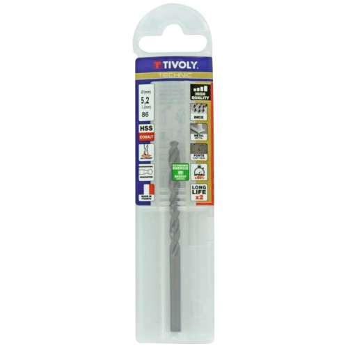 Ø: 5.2 / L: 86 / Broca para metal HSS-E5 (cobalto 5 %) -Afilado SPLIT POINT -Graduada SLR (Funda plástico)