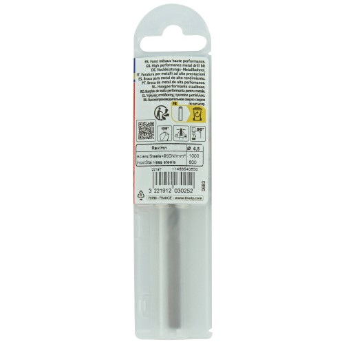 Ø: 6.5 / L: 101 / Broca para metal HSS-E5 (cobalto 5 %) -Afilado SPLIT POINT -Graduada SLR (Funda plástico)