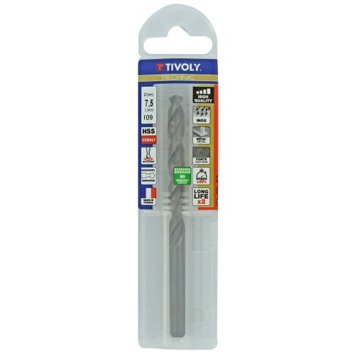 Ø: 7.5 / L: 109 / Broca para metal HSS-E5 (cobalto 5 %) -Afilado SPLIT POINT -Graduada SLR (Funda plástico)