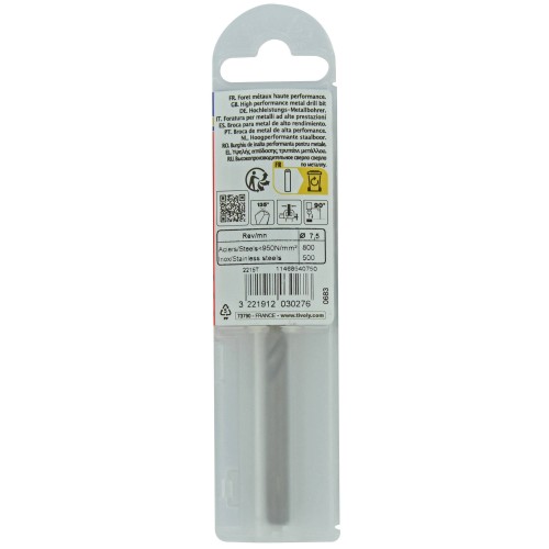 Ø: 7.5 / L: 109 / Broca para metal HSS-E5 (cobalto 5 %) -Afilado SPLIT POINT -Graduada SLR (Funda plástico)