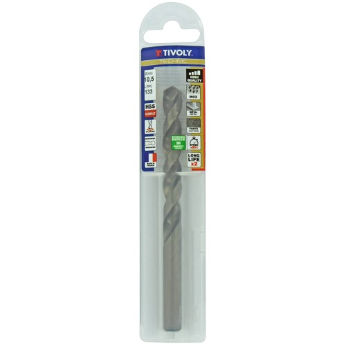 Ø: 10.5 / L: 133 / Broca para metal HSS-E5 (cobalto 5 %) -Afilado SPLIT POINT -Graduada SLR (Funda plástico)