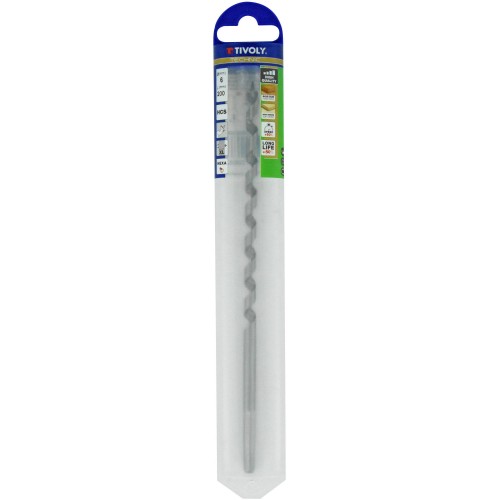 Ø: 6 / Broca para madera espiral única L. 200 mm -Mango hexagonal (Funda plástico) / L: 200