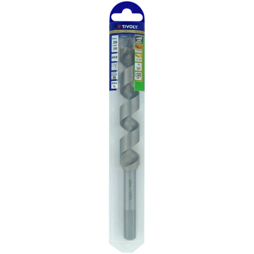 Ø: 20 / Broca para madera espiral única L. 200 mm -Mango hexagonal (Funda plástico) / L: 200