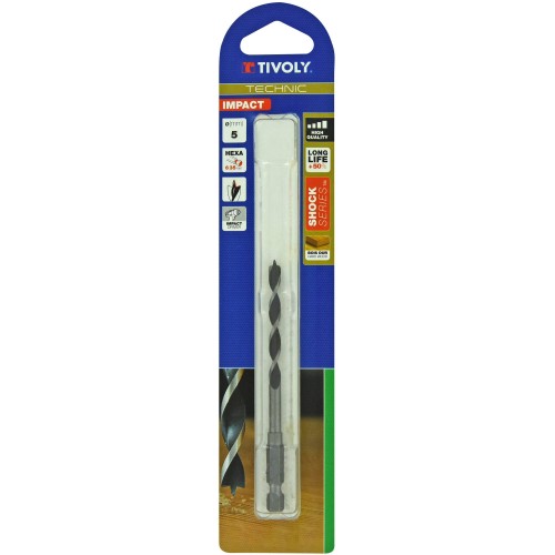 Ø: 5 / Broca para madera de 3 puntas Shock Serie -Mango hexagonal (Blíster) / L: 105