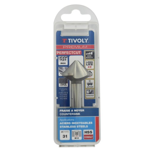 Avellanador PERFECTCUTl 90° HSS-E5 (cobalto 5%) -DIN 335C - Afilado ASYPOINT -Mango con 3 caras planas (Caja colgante) / Ø: 31 / L: 71