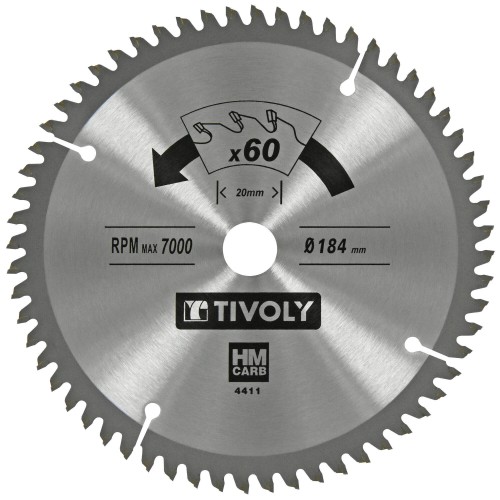 Ø: 184 x Ø2: 20 x Z: 60 / Hojas de sierra circular -Acabado -Para plástico, aluminio y acero inoxidable -Uso en sierra portátil (Funda cartón)