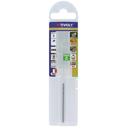 Ø: 2 / Broca para madera HSS -Afilado Speed point -Mango cilíndrico -Graduada SLR (Funda plástico) / L: 49
