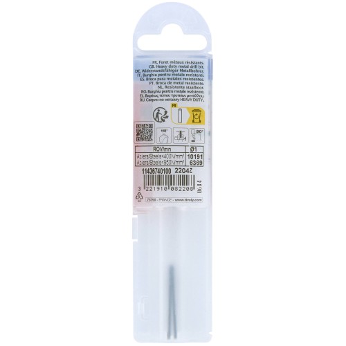 Ø: 1 / L: 34 / Broca para metal HSS - Tratamiento STEAM -Afilado SPLIT POINT (Funda plástico)