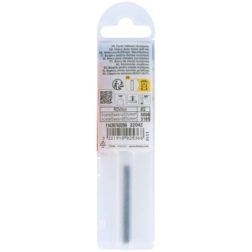Ø: 2 / L: 49 / Broca para metal HSS - Tratamiento STEAM -Afilado SPLIT POINT (Funda plástico)