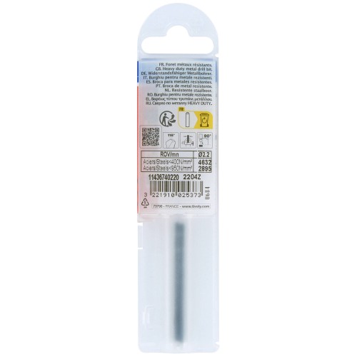 Ø: 2.2 / L: 53 / Broca para metal HSS - Tratamiento STEAM -Afilado SPLIT POINT (Funda plástico)