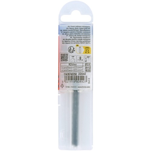 Ø: 3.5 / L: 70 / Broca para metal HSS - Tratamiento STEAM -Afilado SPLIT POINT (Funda plástico)