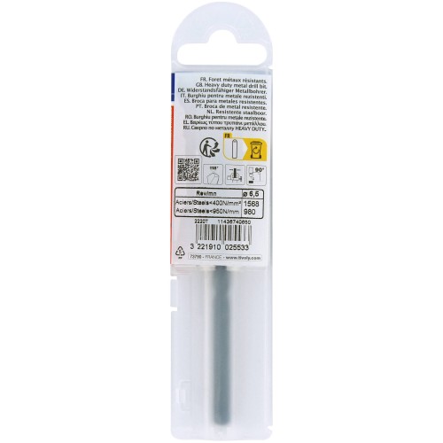 Ø: 6.5 / L: 101 / Broca para metal HSS - Tratamiento STEAM -Afilado SPLIT POINT (Funda plástico)