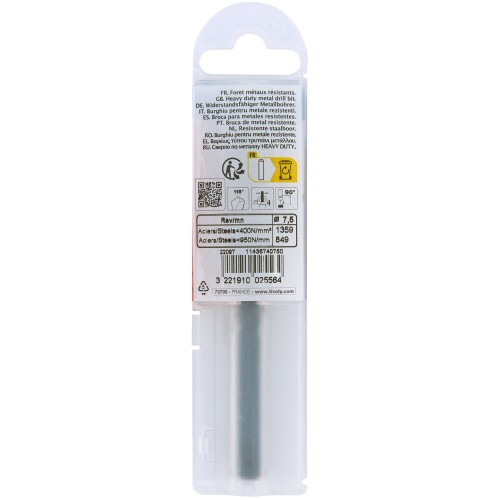 Ø: 7.5 / L: 109 / Broca para metal HSS - Tratamiento STEAM -Afilado SPLIT POINT (Funda plástico)