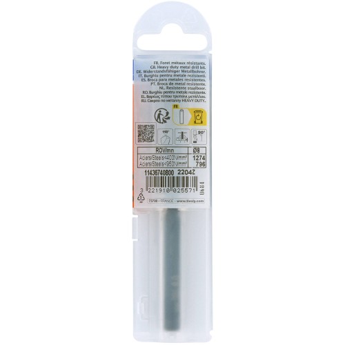 Ø: 8 / L: 117 / Broca para metal HSS - Tratamiento STEAM -Afilado SPLIT POINT (Funda plástico)
