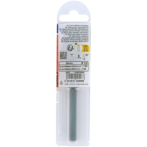Ø: 8.5 / L: 117 / Broca para metal HSS - Tratamiento STEAM -Afilado SPLIT POINT (Funda plástico)