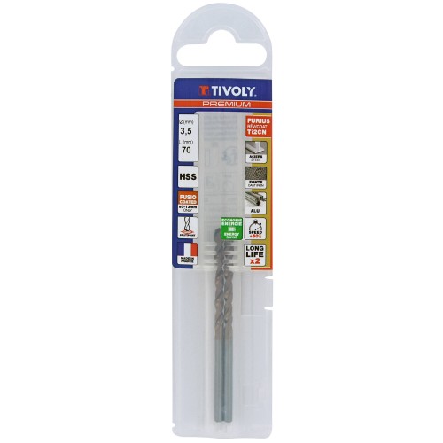 Ø: 3.5 / L: 70 / Broca para metal HSS FURIUS -Recubrimiento FUSIO -Afilado SPLIT POINT (Funda plástico)