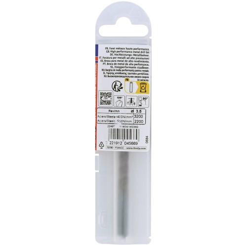 Ø: 3.5 / L: 70 / Broca para metal HSS FURIUS -Recubrimiento FUSIO -Afilado SPLIT POINT (Funda plástico)