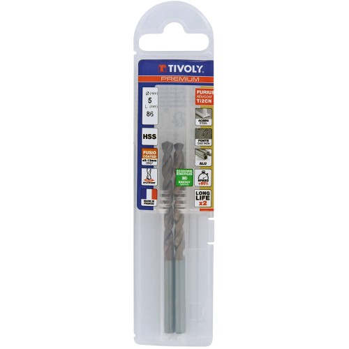 Ø: 5 / L: 86 / Broca para metal HSS FURIUS -Recubrimiento FUSIO -Afilado SPLIT POINT (Funda plástico)