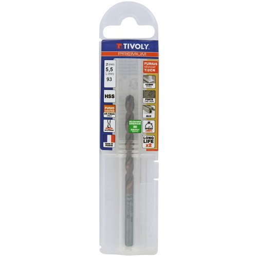 Ø: 5.5 / L: 93 / Broca para metal HSS FURIUS -Recubrimiento FUSIO -Afilado SPLIT POINT (Funda plástico)
