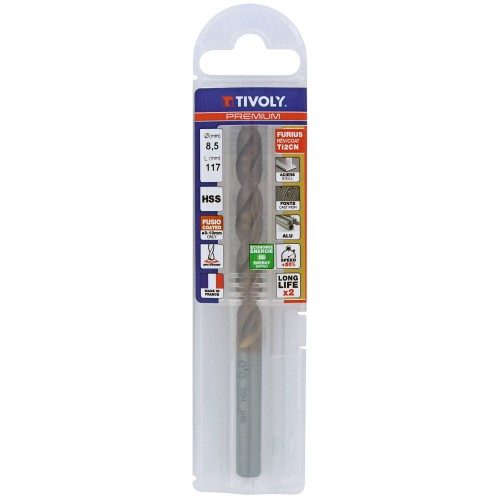 Ø: 8.5 / L: 117 / Broca para metal HSS FURIUS -Recubrimiento FUSIO -Afilado SPLIT POINT (Funda plástico)
