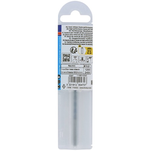 Ø: 3.2 / L: 65 / Broca para metal HSSE TBX | Recubrimiento TiALN | Afilado 4 caras (Funda plástico)