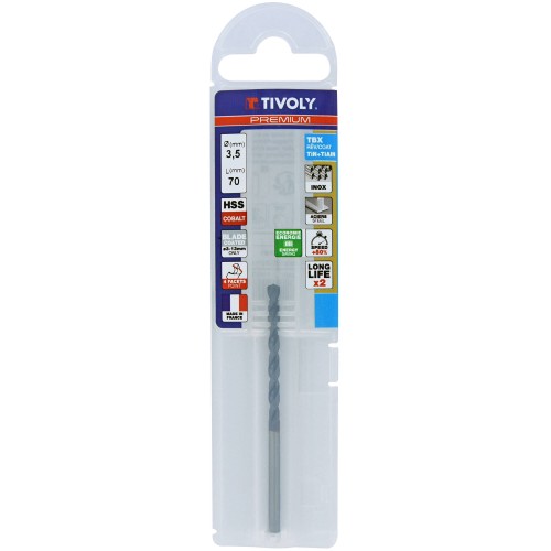 Ø: 3.5 / L: 70 / Broca para metal HSSE TBX | Recubrimiento TiALN | Afilado 4 caras (Funda plástico)
