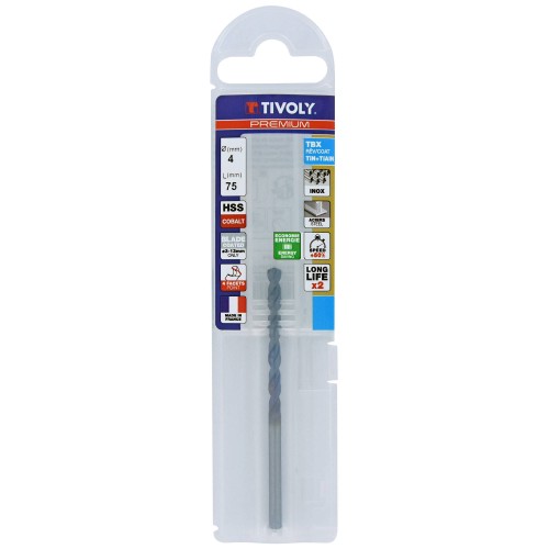 Ø: 4 / L: 75 / Broca para metal HSSE TBX | Recubrimiento TiALN | Afilado 4 caras (Funda plástico)