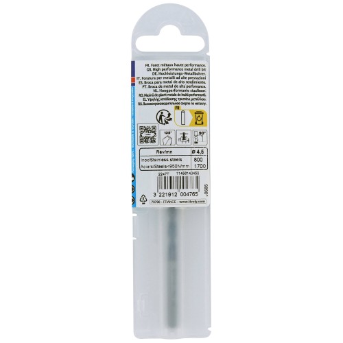 Ø: 4.5 / L: 80 / Broca para metal HSSE TBX | Recubrimiento TiALN | Afilado 4 caras (Funda plástico)