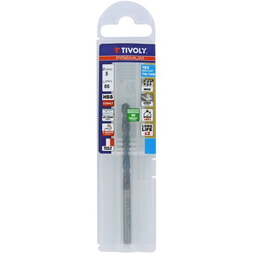 Ø: 5 / L: 86 / Broca para metal HSSE TBX | Recubrimiento TiALN | Afilado 4 caras (Funda plástico)