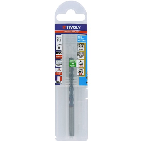 Ø: 5.2 / L: 86 / Broca para metal HSSE TBX | Recubrimiento TiALN | Afilado 4 caras (Funda plástico)