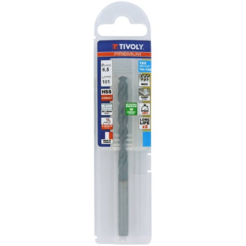 Ø: 6.5 / L: 101 / Broca para metal HSSE TBX | Recubrimiento TiALN | Afilado 4 caras (Funda plástico)