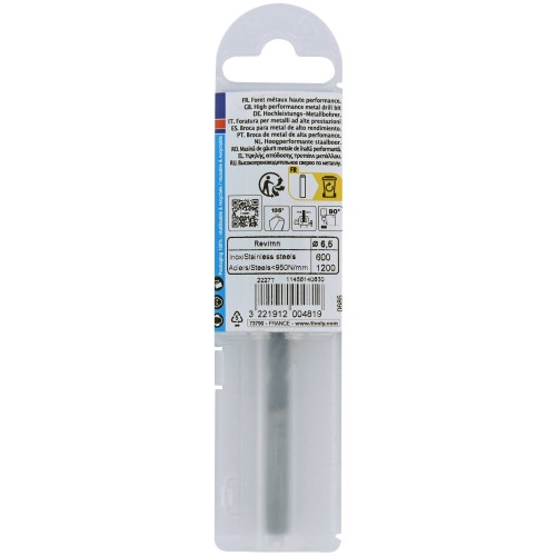 Ø: 6.5 / L: 101 / Broca para metal HSSE TBX | Recubrimiento TiALN | Afilado 4 caras (Funda plástico)