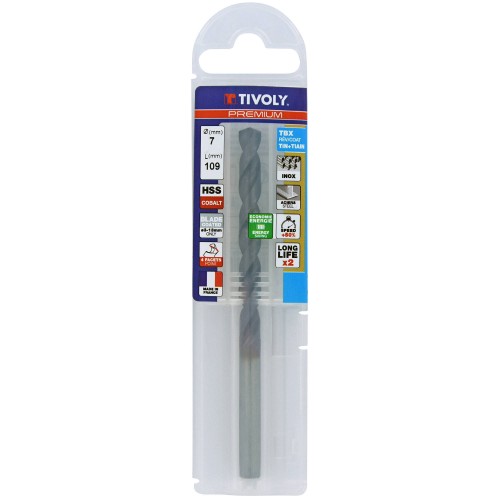 Ø: 7 / L: 109 / Broca para metal HSSE TBX | Recubrimiento TiALN | Afilado 4 caras (Funda plástico)