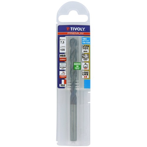 Ø: 7.5 / L: 109 / Broca para metal HSSE TBX | Recubrimiento TiALN | Afilado 4 caras (Funda plástico)