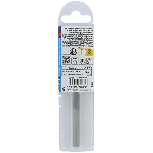 Ø: 7.5 / L: 109 / Broca para metal HSSE TBX | Recubrimiento TiALN | Afilado 4 caras (Funda plástico)