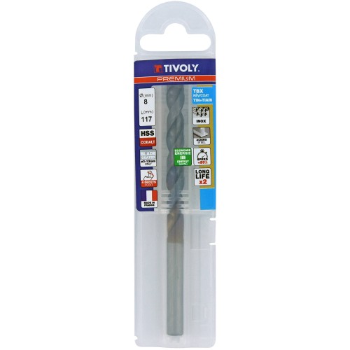 Ø: 8 / L: 117 / Broca para metal HSSE TBX | Recubrimiento TiALN | Afilado 4 caras (Funda plástico)